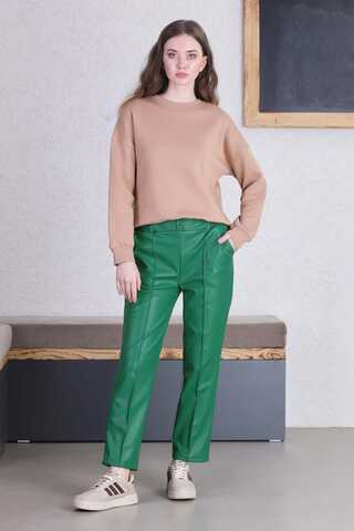 Düz Paça Deri Pantolon Yeşil - 1