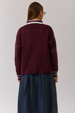 Düz Polo Kazak Bordo - 11