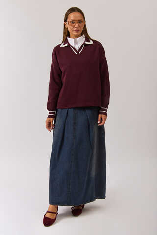 Düz Polo Kazak Bordo - 4