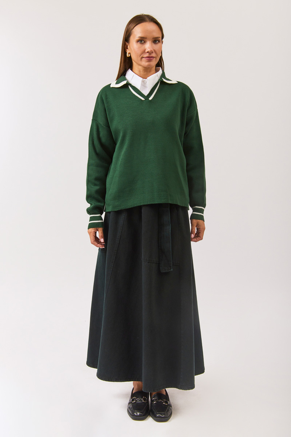 Düz Polo Kazak Nefti Yeşili - 9