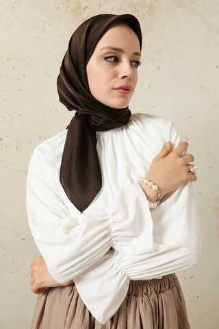 Düz Saten Eşarp Acı Kahve - 1