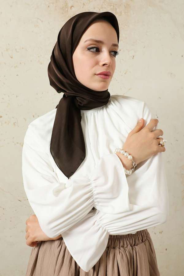 Düz Saten Eşarp Acı Kahve - 1