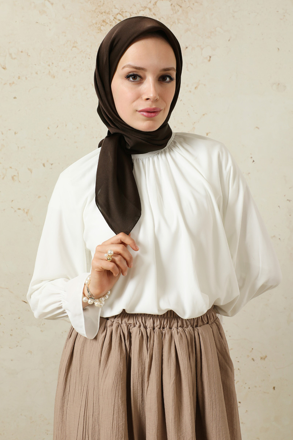 Düz Saten Eşarp Acı Kahve - 3