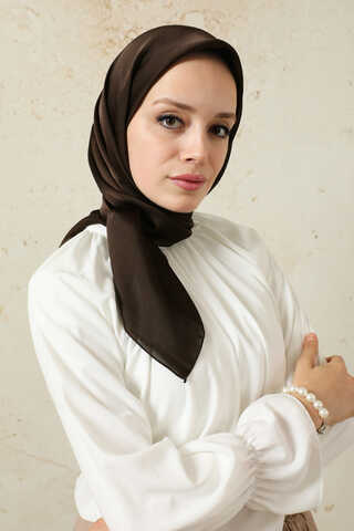 Düz Saten Eşarp Acı Kahve - 4