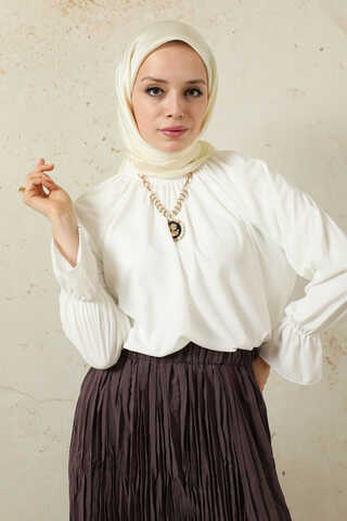 Düz Saten Eşarp Ekru - 3