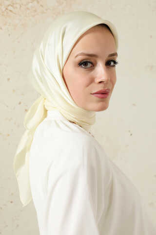 Düz Saten Eşarp Ekru - 4