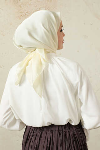 Düz Saten Eşarp Ekru - 5