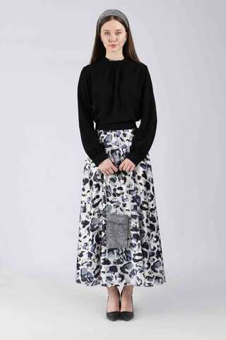 Ebru Patterned Skirt Set Black - 1