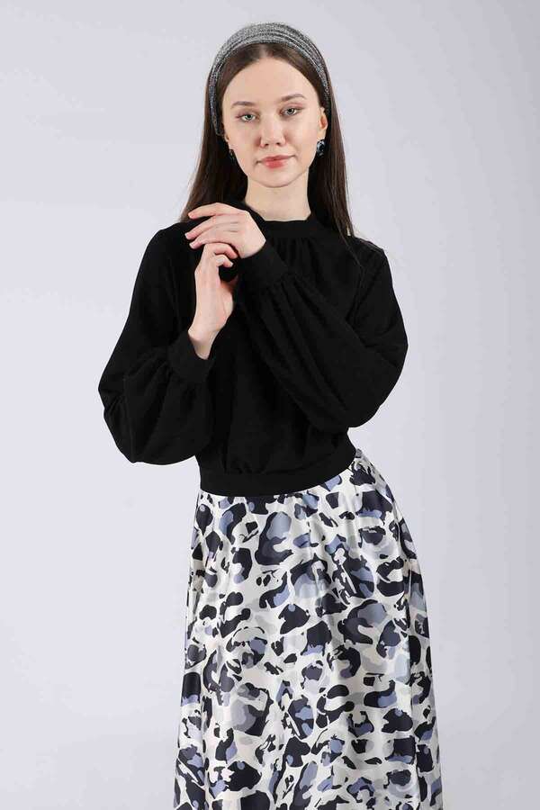 Ebru Patterned Skirt Set Black - 2