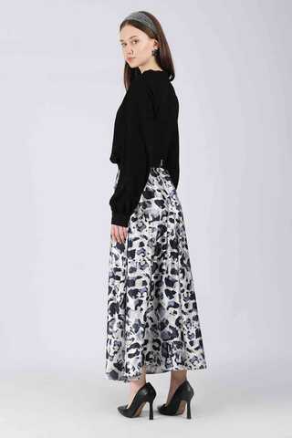 Ebru Patterned Skirt Set Black - 5