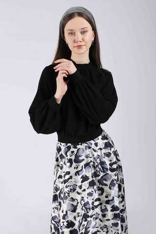 Ebru Patterned Skirt Set Black - 2