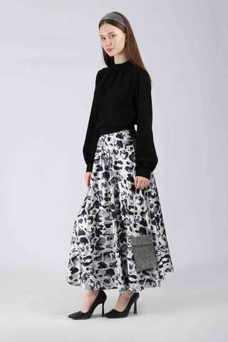 Ebru Patterned Skirt Set Black - 3