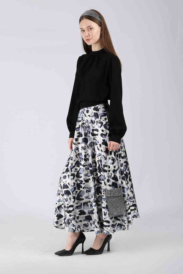 Ebru Patterned Skirt Set Black - 3