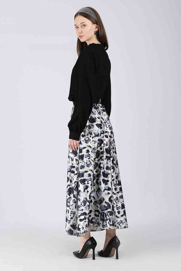 Ebru Patterned Skirt Set Black - 5