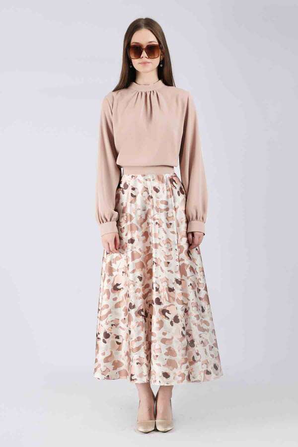 Ebru Patterned Skirt Set Cream - 3