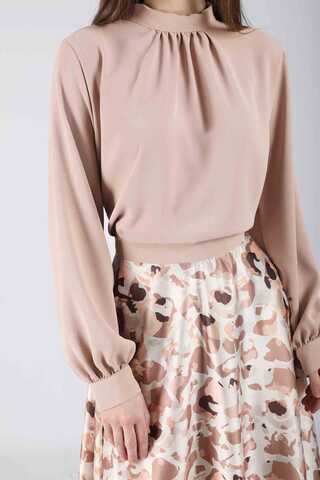 Ebru Patterned Skirt Set Cream - 4