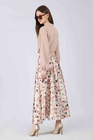 Ebru Patterned Skirt Set Cream - 5