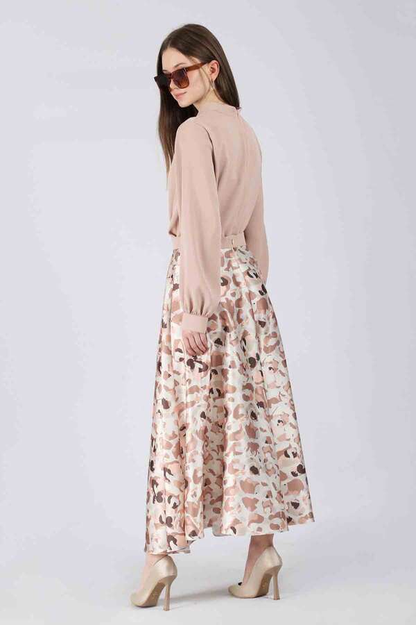 Ebru Patterned Skirt Set Cream - 5