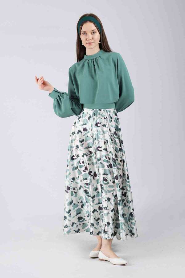 Ebru Patterned Skirt Set Mint Green - 1