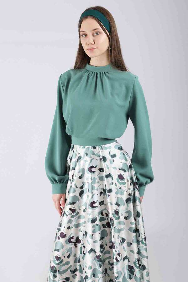 Ebru Patterned Skirt Set Mint Green - 2
