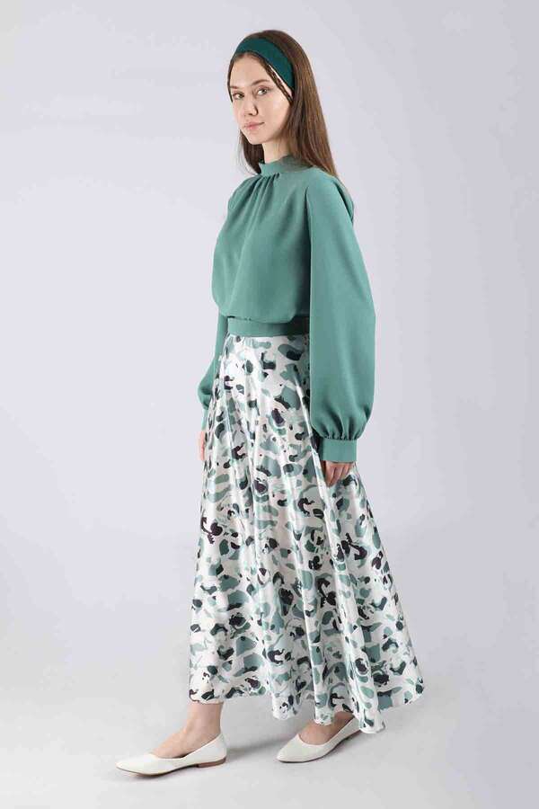 Ebru Patterned Skirt Set Mint Green - 3