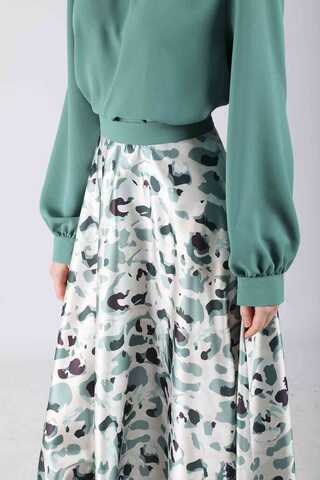 Ebru Patterned Skirt Set Mint Green - 4