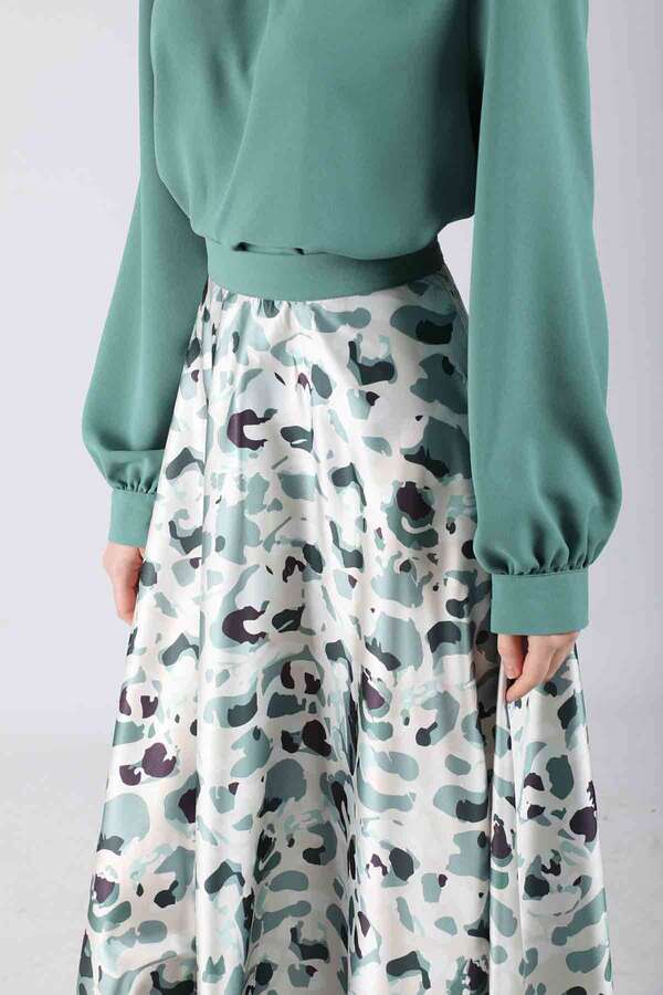 Ebru Patterned Skirt Set Mint Green - 4