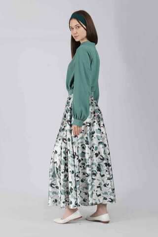 Ebru Patterned Skirt Set Mint Green - 5
