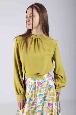 Ebru Patterned Skirt Set Oil Green - 2