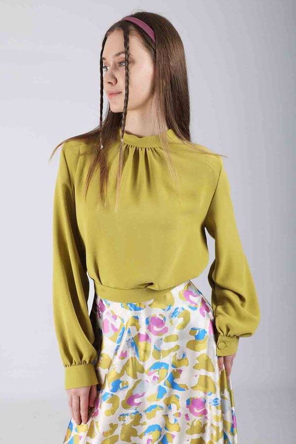 Ebru Patterned Skirt Set Oil Green - 2