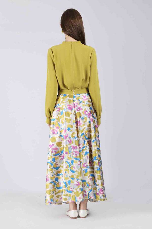 Ebru Patterned Skirt Set Oil Green - 5