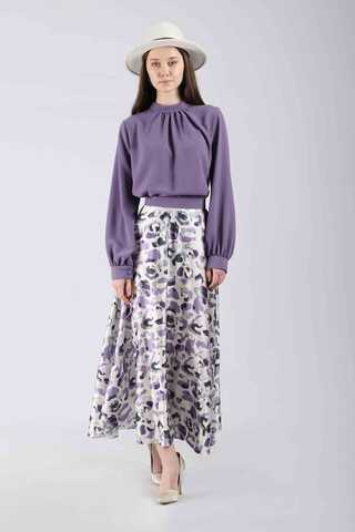 Ebru Patterned Skirt Set Purple - 1