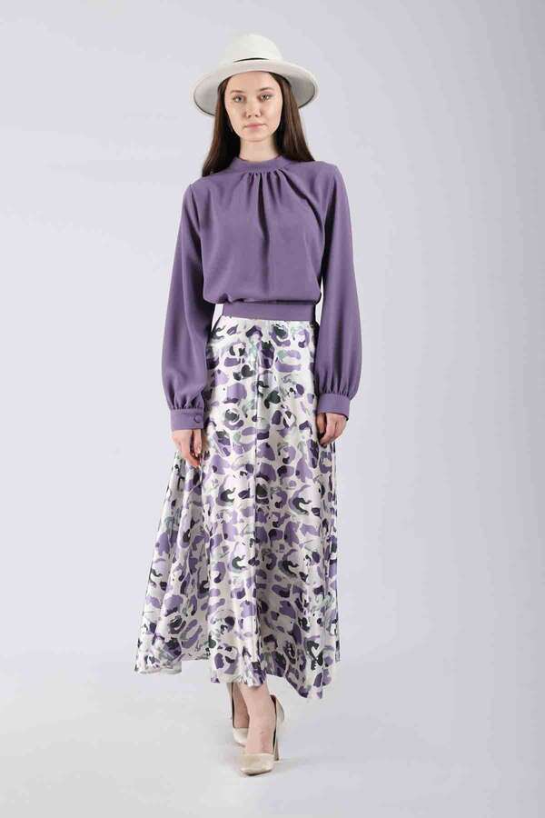 Ebru Patterned Skirt Set Purple - 1