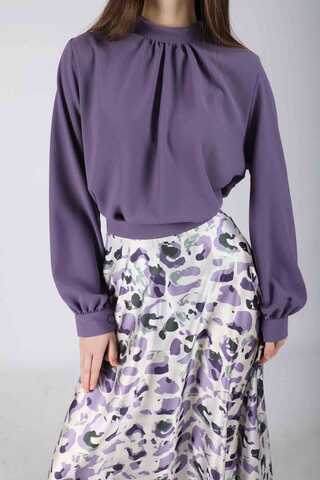Ebru Patterned Skirt Set Purple - 2