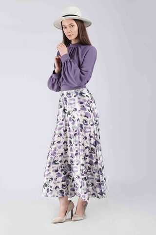 Ebru Patterned Skirt Set Purple - 4