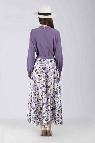 Ebru Patterned Skirt Set Purple - 5