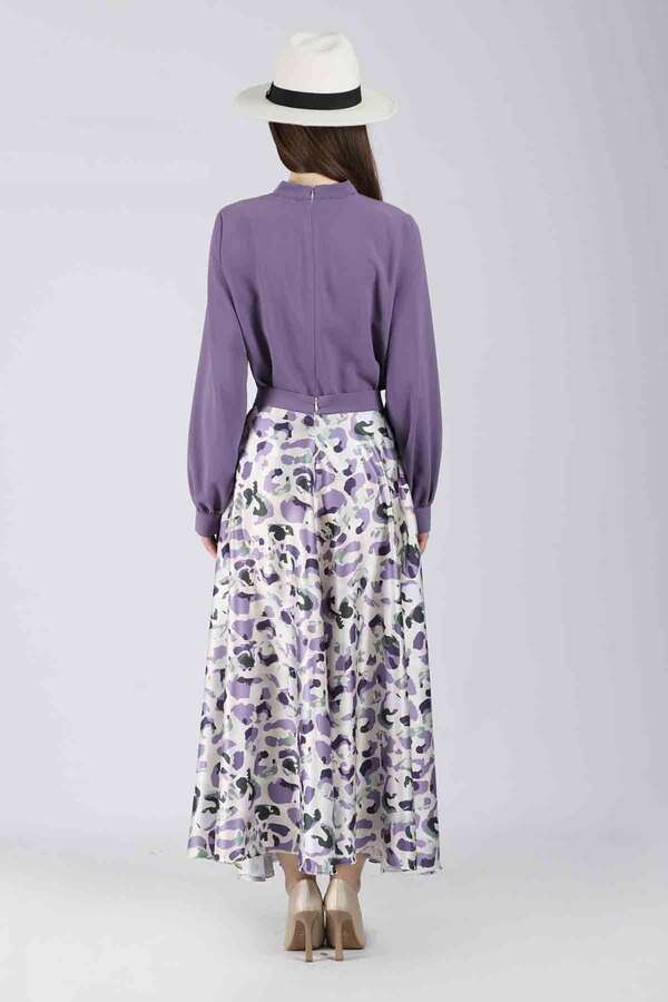 Ebru Patterned Skirt Set Purple - 5