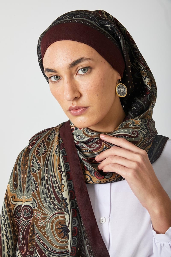 Ebruli Desen Şal Bordo - 1