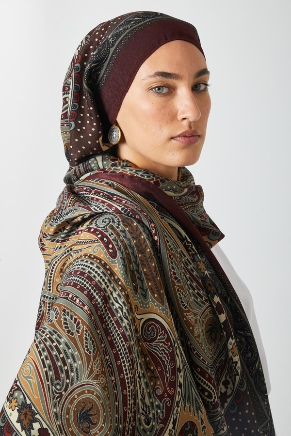 Ebruli Desen Şal Bordo - 3