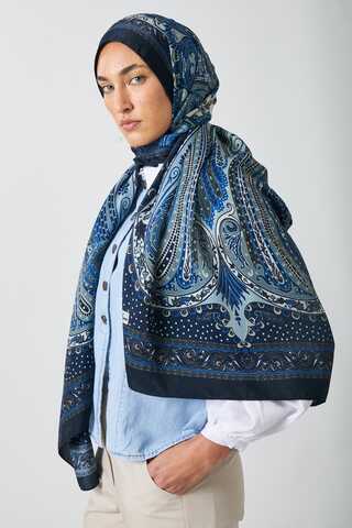 Ebruli Desen Şal Lacivert - 1
