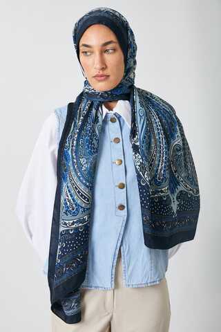 Ebruli Desen Şal Lacivert - 2