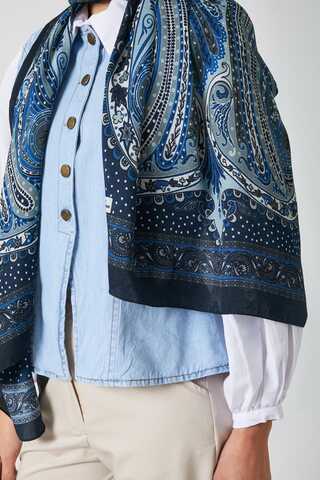 Ebruli Desen Şal Lacivert - 3