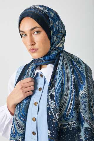 Ebruli Desen Şal Lacivert - 4
