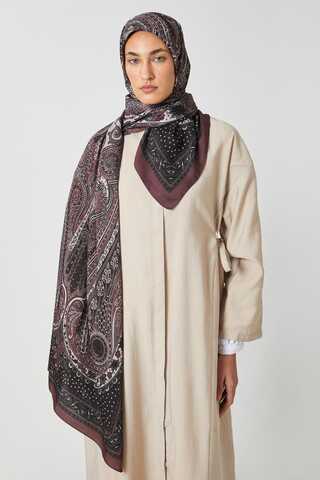 Ebruli Desen Şal Mürdüm - 2