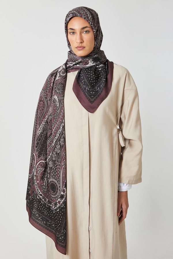 Ebruli Desen Şal Mürdüm - 2