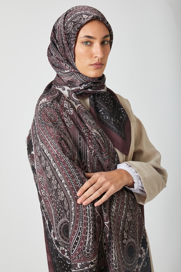 Ebruli Desen Şal Mürdüm - 1