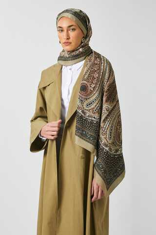 Ebruli Desen Şal Yağ Yeşili - 2