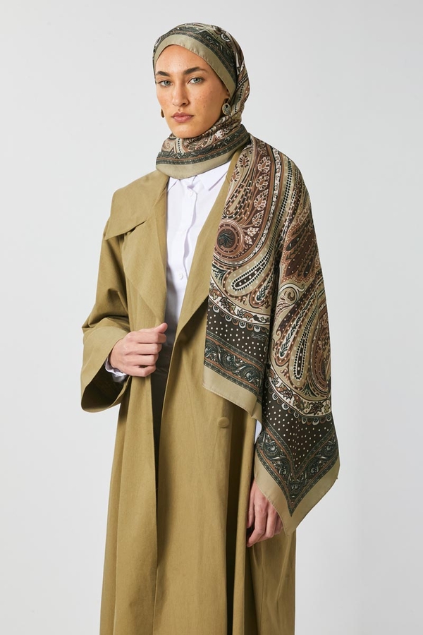 Ebruli Desen Şal Yağ Yeşili - 2