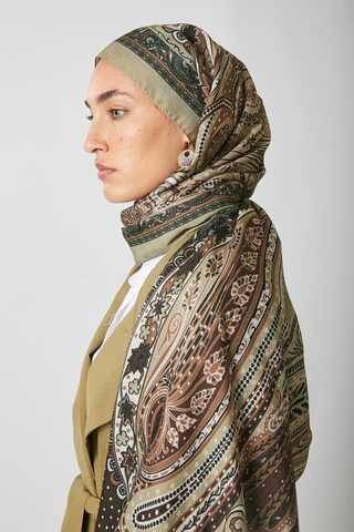 Ebruli Desen Şal Yağ Yeşili - 1