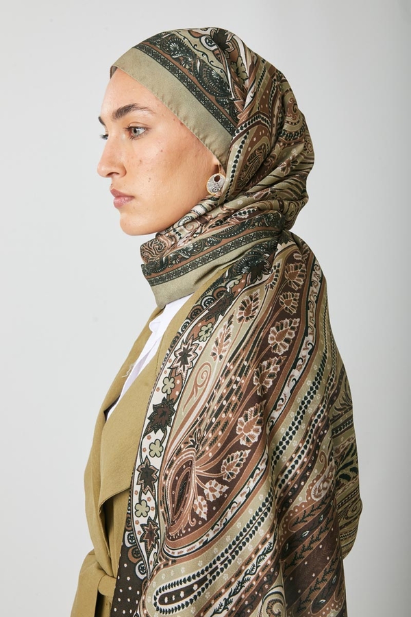 Ebruli Desen Şal Yağ Yeşili - 1